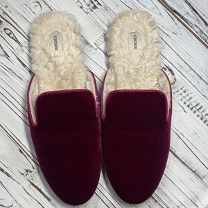 Birdies Velvet Faux‑Fur Lined Slides, Magenta, Size 8 – Luxe Comfort Slippers